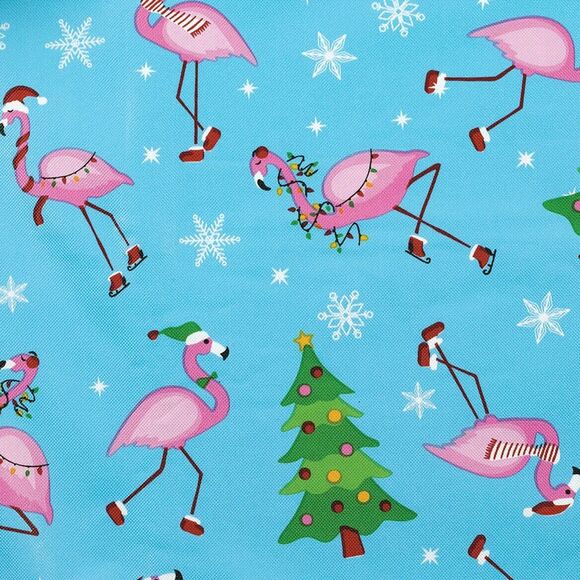 Festive Pink Flamingos Vinyl Tablecoth 60 X 90-in Holiday Blue Green Gift NEW - Picture 2 of 3